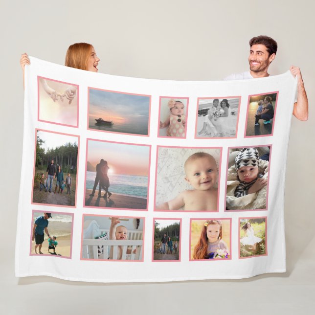 Couverture Polaire Collage Photo Famille 14 Photos Pastel Pinks (En situation)