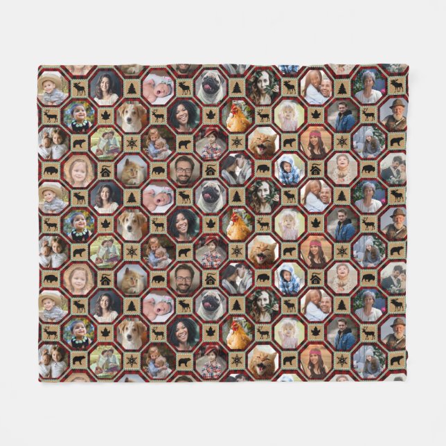 Couverture Polaire Collage Photo Famille 28 Plaid Buffalo Rouge (Devant (Horizontal))