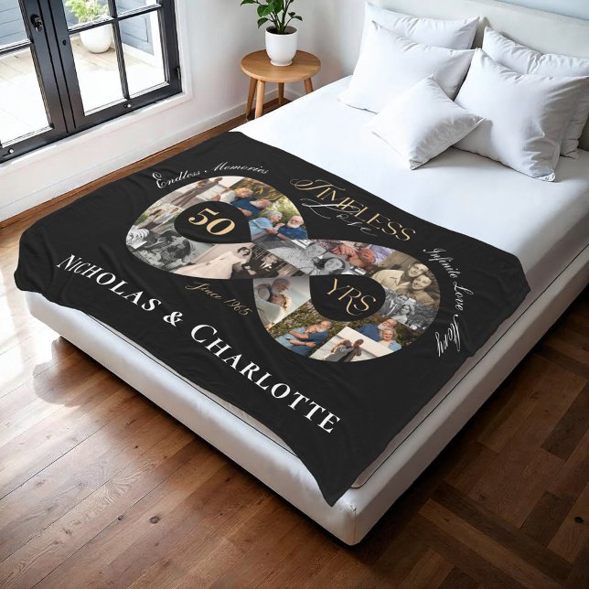 Couverture Polaire Collage photo infini pour les 50 ans de mariage (50th Wedding Anniversary Infinity Photo Collage Fleece Blanket)