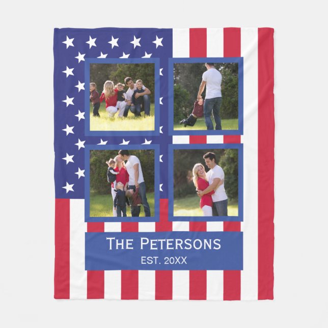 Couverture Polaire Collage photo Patriotic 4 American Flag Monogramme (Devant)