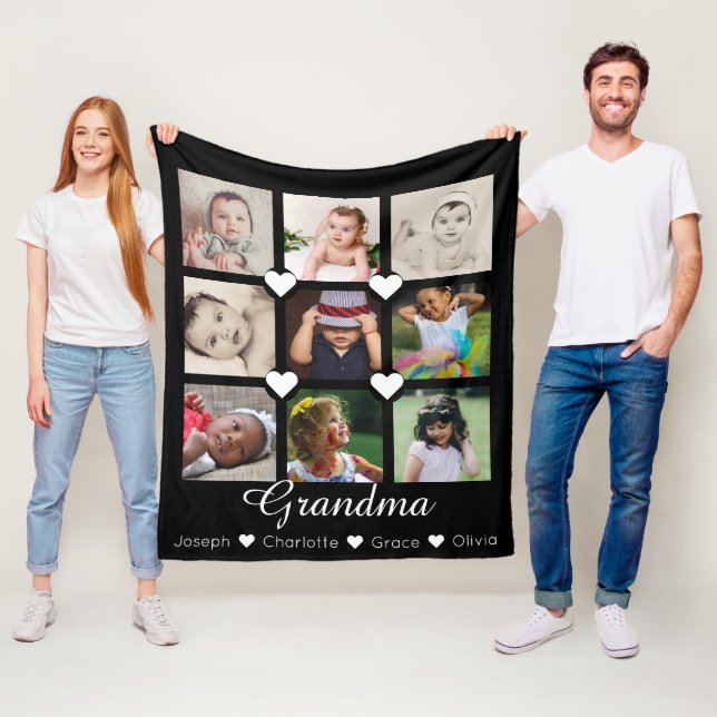 Couverture Polaire Collage Photo Personnalisé 9 Photos Avec Coeurs (En situation)