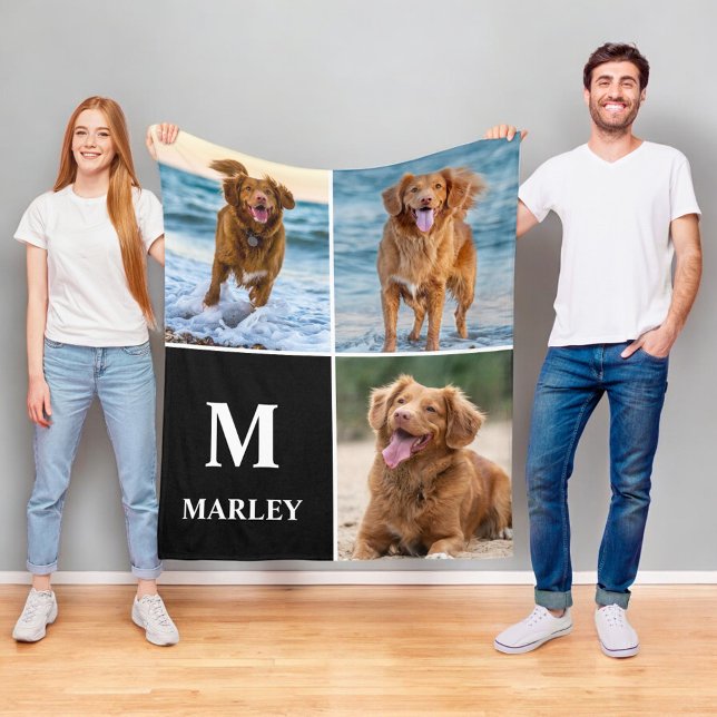 Couverture Polaire Collage photo pour amoureux de chiens avec monogra (Créateur téléchargé)
