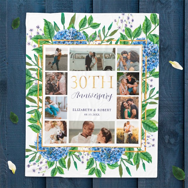 Couverture Polaire Collage photo sur mesure de Hydrangeas, 30e annive (Créateur téléchargé)