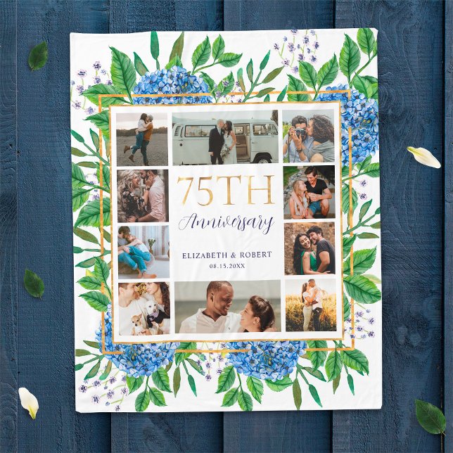 Couverture Polaire Collage photo sur mesure de Hydrangeas 75e anniver (Créateur téléchargé)