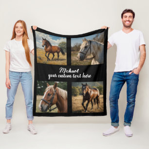 Couverture Polaire Collage photo tendance Personnalisé Cheval Lover