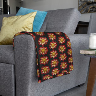 Couverture Polaire Collarette rouge Dahlia motifs floraux sur noir