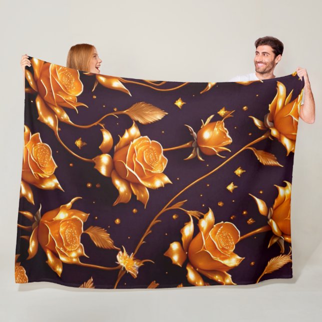 Couverture Polaire Collection de Roses de luxe Gold Boho tendance (En situation)