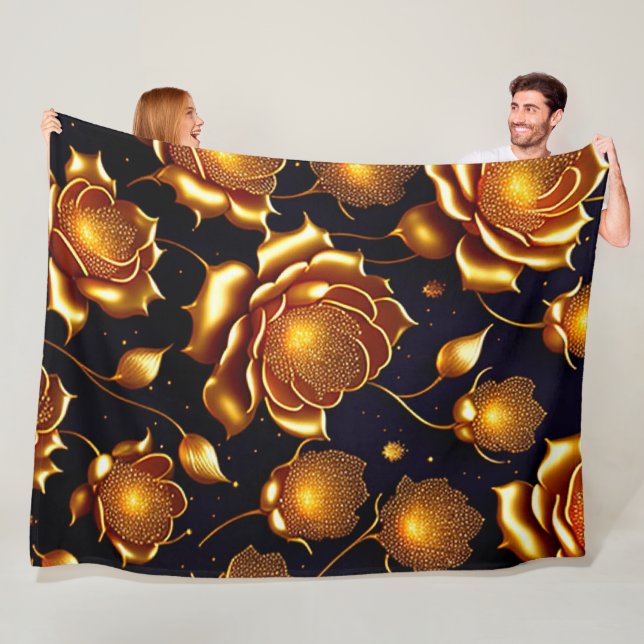 Couverture Polaire Collection de Roses de luxe moderne Big Gold (En situation)