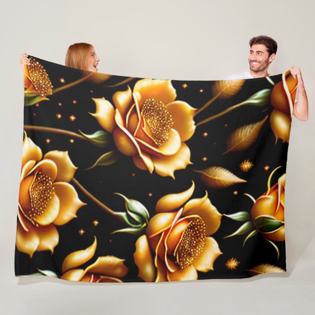 Couverture Polaire Collection de Roses d'or Boho de luxe moderne (En situation)
