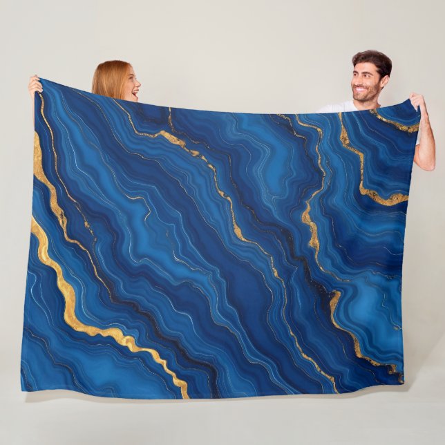 Couverture Polaire Collection moderne de marbre Royal Blue Gold (En situation)