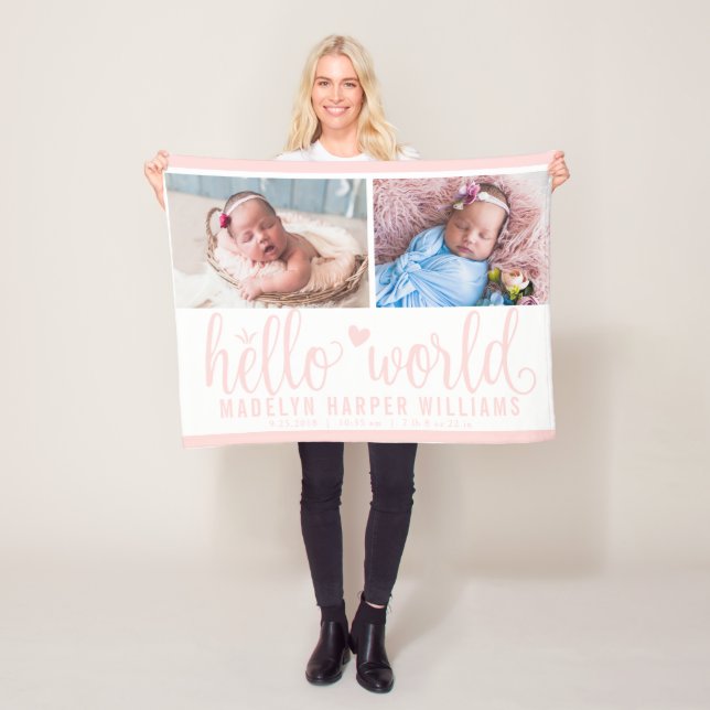 Couverture Polaire Collection photo moderne Hello World Blush Pink (En situation)