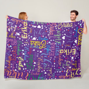 Couverture Polaire Colorful Starry Affection violet plein de coeurs