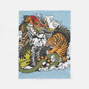 Couverture Polaire combat de dragon et de tigre