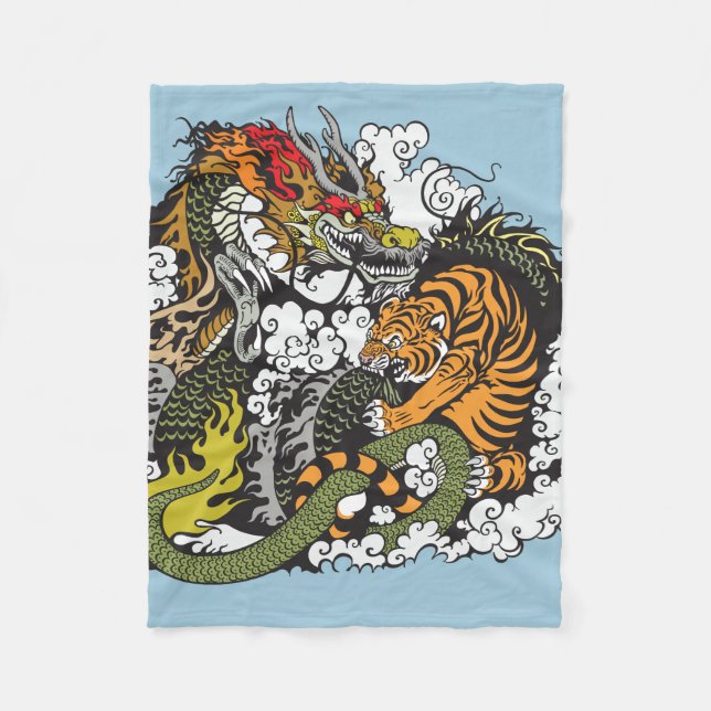 Couverture Polaire combat de dragon et de tigre (Devant)
