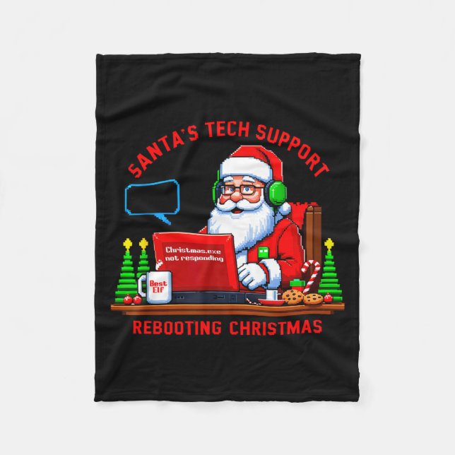 Couverture Polaire Computer Meme Funny Santa's Tech Suprt Rebooting C (Devant)
