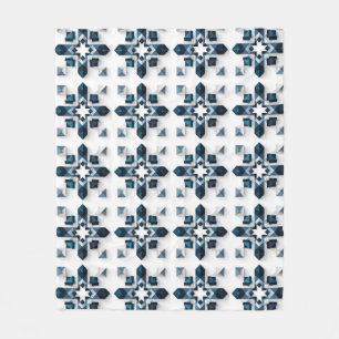 Couverture Polaire Conception Abstraite Géométrique en Bleu et Blanc