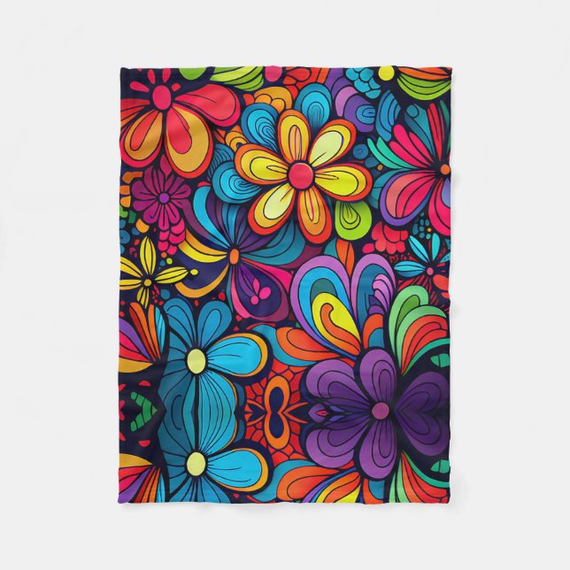 COUVERTURE POLAIRE CONCEPTION ARTISTIQUE CLASSIQUE DE DOODLE FLEURS (Devant)