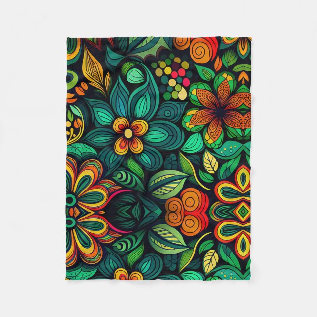 COUVERTURE POLAIRE CONCEPTION ARTISTIQUE CLASSIQUE DE DOODLE FLEURS (Devant)