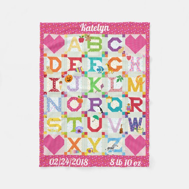 Couverture Polaire Conception de courtepointe Alphabet pour fille-béb (Devant)