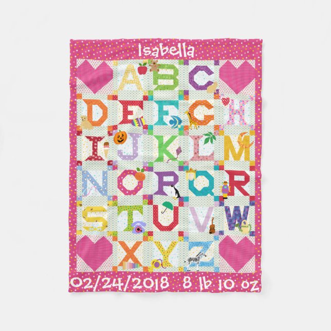Couverture Polaire Conception de courtepointe Alphabet pour fille-béb (Devant)