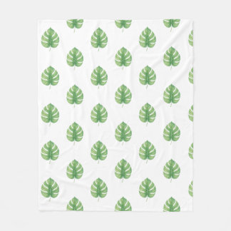Couverture Polaire Conception de feuille de Monstera verte. 