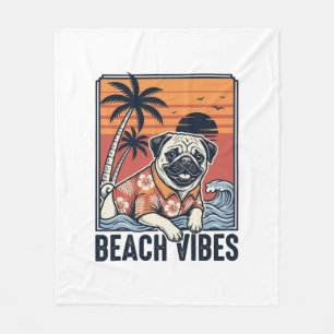 Couverture Polaire Conception de gravure vintage pug ambiance plage_1