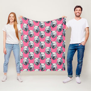 Couverture Polaire Conception de motif de tête de loup blanc rose