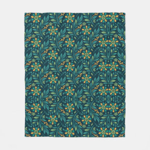Couverture Polaire Conception de motif floral élégant jaune et sarcel