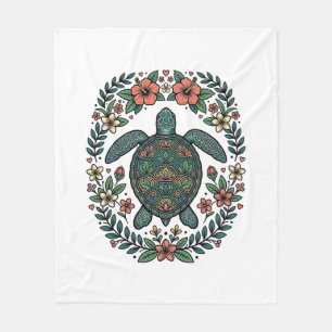 Couverture Polaire Conception de vecteur floral de tortue de mer vint