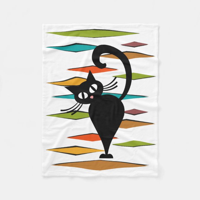 Couverture Polaire Conception du chat noir du milieu du siècle (Devant)
