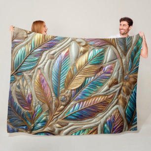 Couverture Polaire Conception Feuille Iridescente Quilée