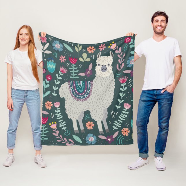 Couverture Polaire Conception florale de lama mignon (En situation)