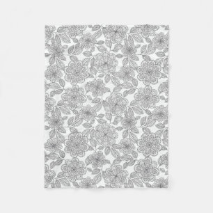 COUVERTURE POLAIRE CONCEPTION FLORALE GRISE ET CRÈME