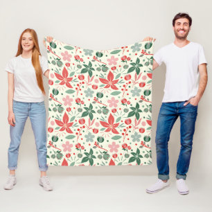 Couverture Polaire Conception florale lumineuse avec feuilles vertes