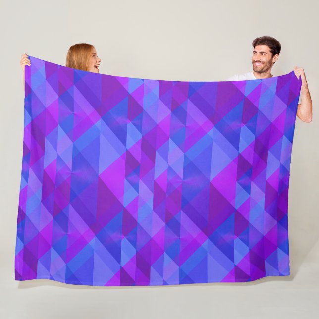Couverture Polaire Conception géométrique triangulaire bleu pourpre (En situation)
