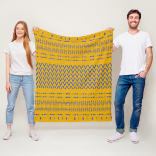 Couverture Polaire Conception tribale jaune et bleue de Chevron