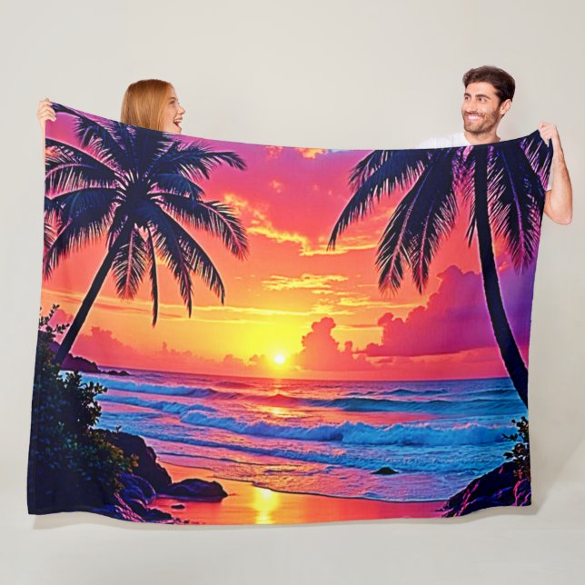 Couverture Polaire Conception Tropical Sunset Paradise (En situation)