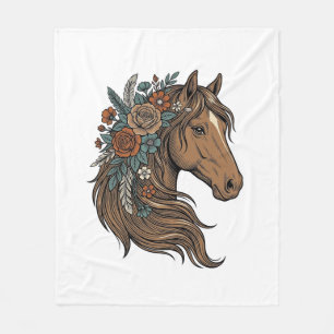 Couverture Polaire Conception vectorielle de tête de cheval floral vi