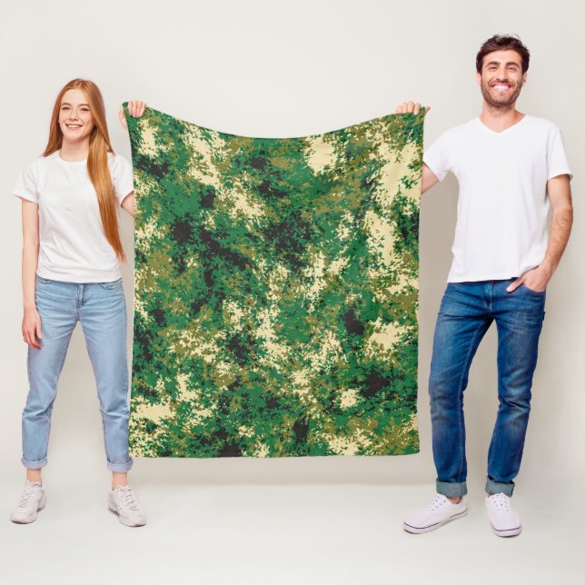 Couverture Polaire Conception vert gris foncé et beige (En situation)