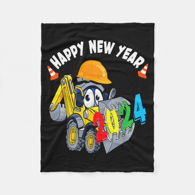 Couverture Polaire Construction Excavator Happy New Year 2024 For Boy (Devant)