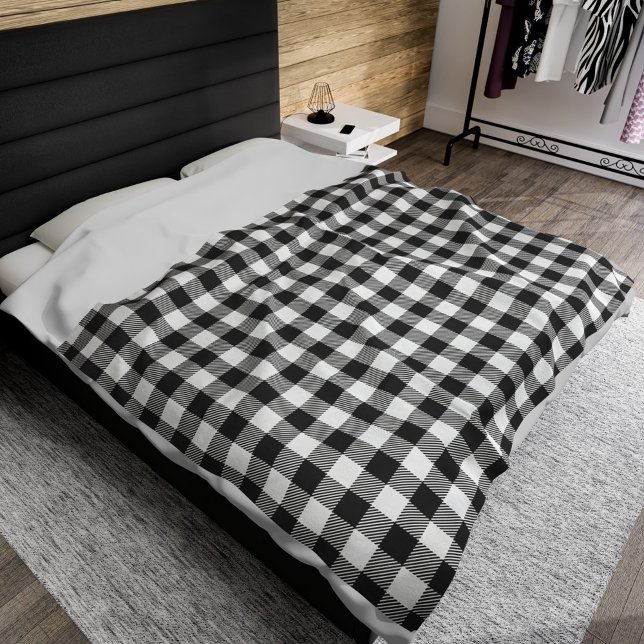 Couverture Polaire Contrôle En vichy blanc noir plis (Black White Gingham Fleece Blanket)