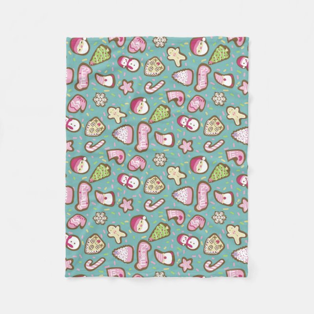 Couverture Polaire Cookies Noël Turquoise (Devant)
