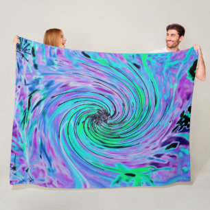 Couverture Polaire Cool Abstrait de chaux vert et violet floral