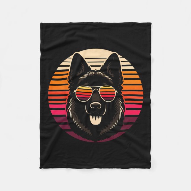 Couverture Polaire Cool allemand berger chien retro Sunset Art Style  (Devant)