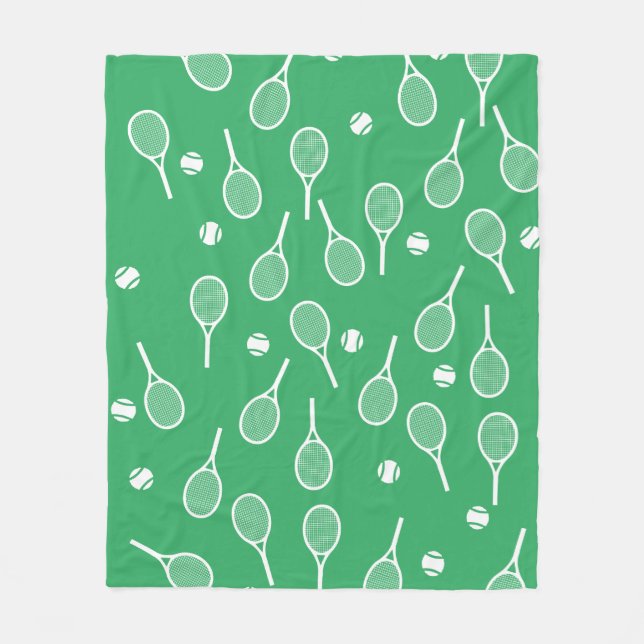 Couverture Polaire Cool Blanc Retro Raquettes de Tennis Motif Vert (Devant)