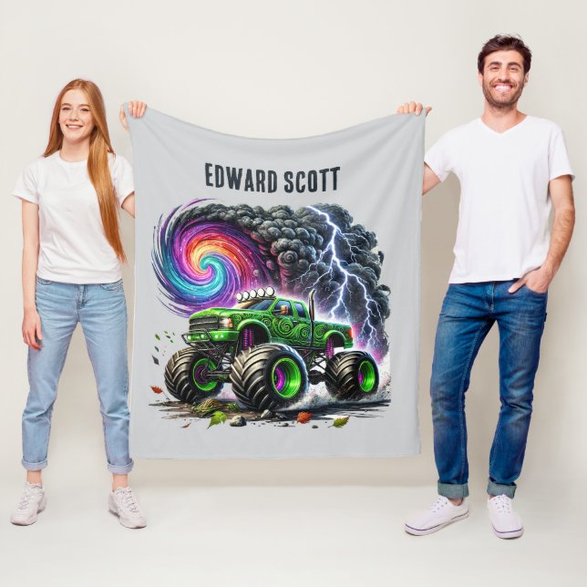 Couverture Polaire Cool boys monster truck ajouter nom (En situation)