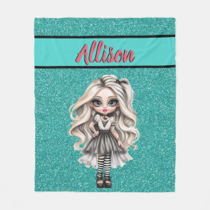 Couverture Polaire Cool Fashion Girl Turquoise Parties scintillant pe