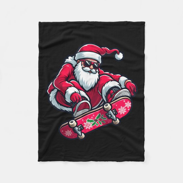 Couverture Polaire Cool Skateboarding Santa Claus Christmas Pajama Ki (Devant)