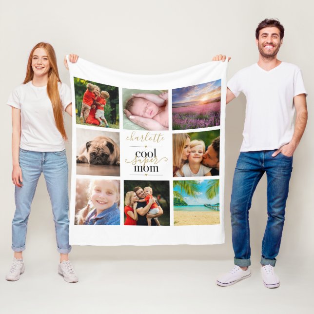 Couverture Polaire Cool Super Mom Personnalisé 8 Photo Collage (En situation)