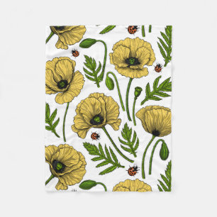 Couverture Polaire Coquelicots jaunes et coccinelles